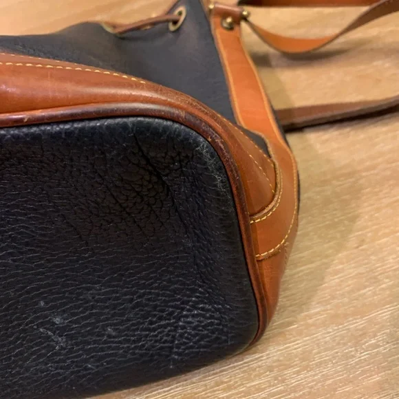 Dooney & Bourke Dark Blue and Brown Leather Draw String Bag - Picture 5 of 13